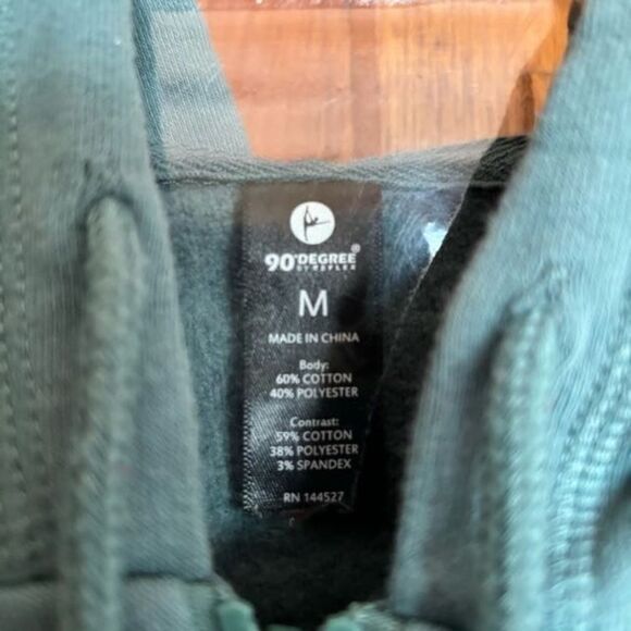 90 Degrees Zippered Crop Hoodie Sweatshirt Green M | Lightweight Activewear - Picture 3 of 3